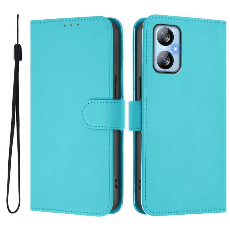 For Blackview A52 / A52 Pro Skin Feel Solid Color Leather Phone Case with Lanyard(Lake Blue)