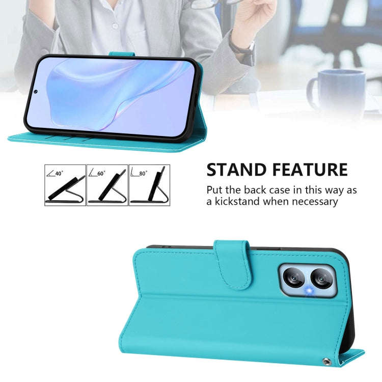 For Blackview A52 / A52 Pro Skin Feel Solid Color Leather Phone Case with Lanyard(Lake Blue)