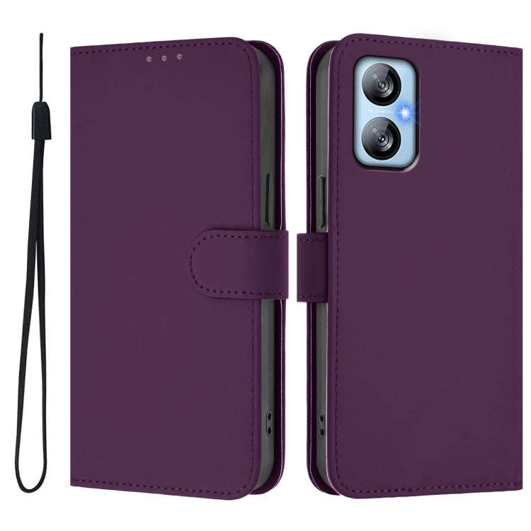 For Blackview A52 / A52 Pro Skin Feel Solid Color Leather Phone Case with Lanyard(Violet)