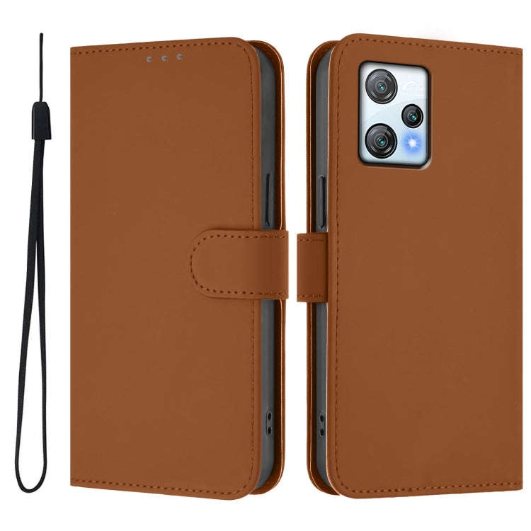 For Blackview A53 Skin Feel Solid Color Leather Phone Case with Lanyard(Brown)