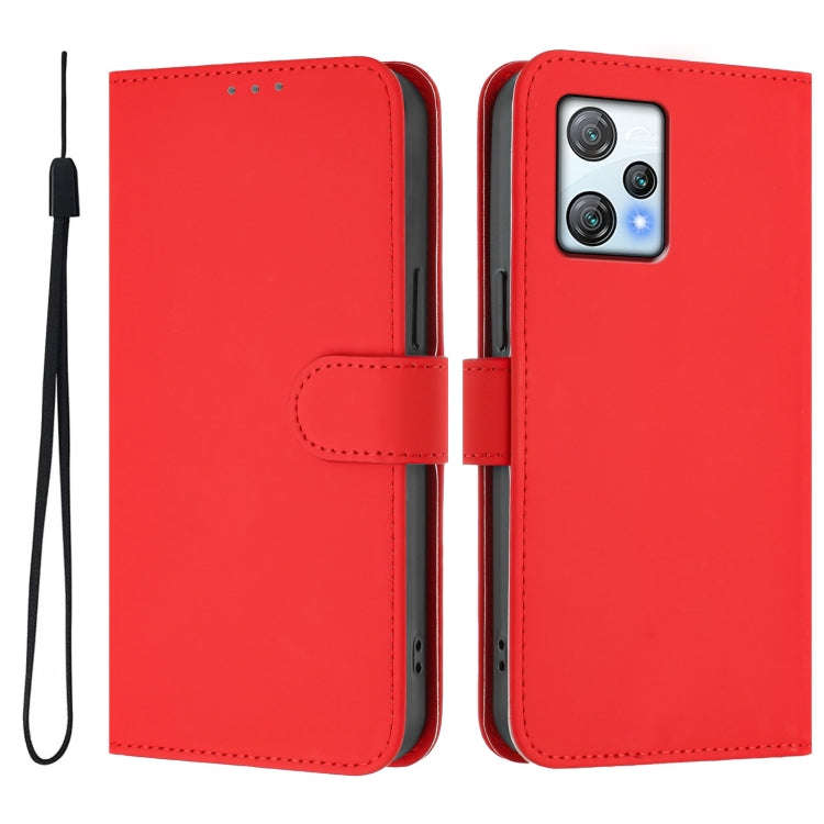 For Blackview A53 Skin Feel Solid Color Leather Phone Case with Lanyard(Red)