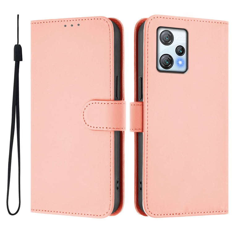 For Blackview A53 Skin Feel Solid Color Leather Phone Case with Lanyard(Pink)