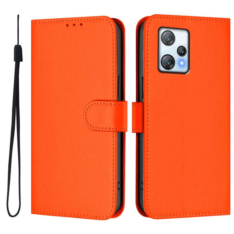 For Blackview A53 Skin Feel Solid Color Leather Phone Case with Lanyard(Orange)