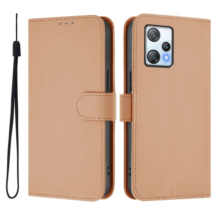 For Blackview A53 Skin Feel Solid Color Leather Phone Case with Lanyard(Nude)