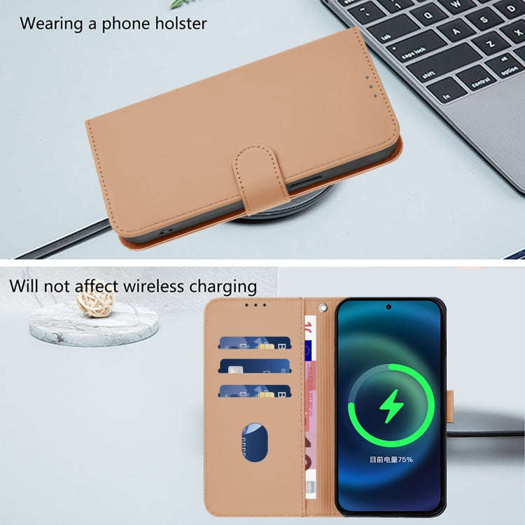 For Blackview A53 Skin Feel Solid Color Leather Phone Case with Lanyard(Nude)