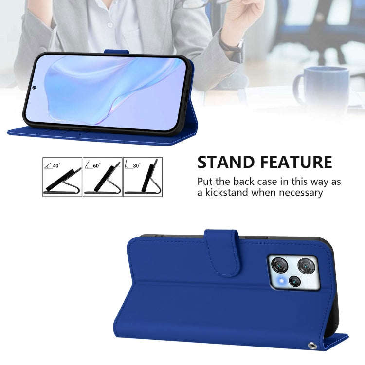 For Blackview A53 Skin Feel Solid Color Leather Phone Case with Lanyard(Dark Blue)