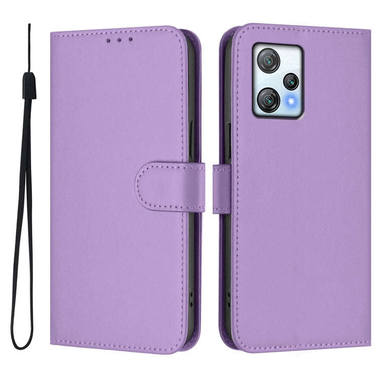 For Blackview A53 Skin Feel Solid Color Leather Phone Case with Lanyard(Lavender Purple)