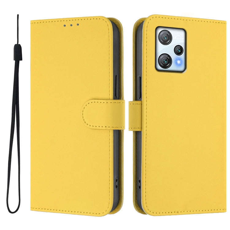 For Blackview A53 Skin Feel Solid Color Leather Phone Case with Lanyard(Lemon Yellow)