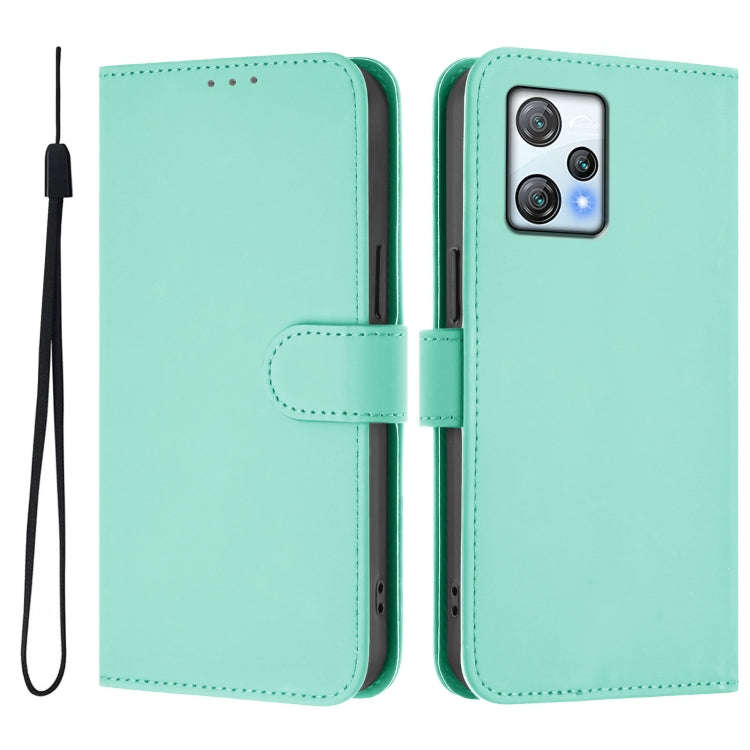 For Blackview A53 Skin Feel Solid Color Leather Phone Case with Lanyard(Mint Green)