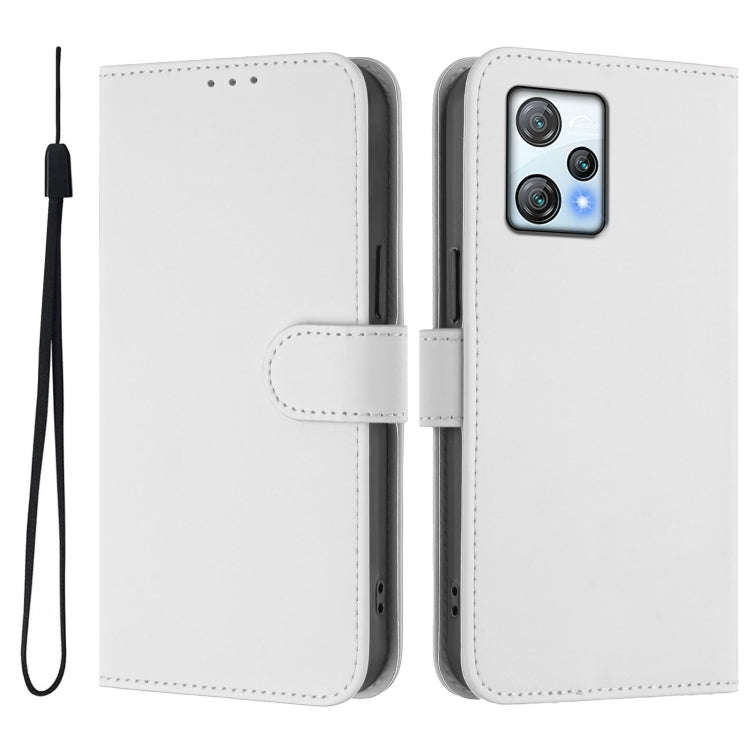For Blackview A53 Skin Feel Solid Color Leather Phone Case with Lanyard(White)