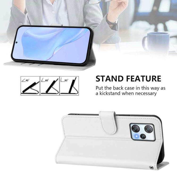 For Blackview A53 Skin Feel Solid Color Leather Phone Case with Lanyard(White)