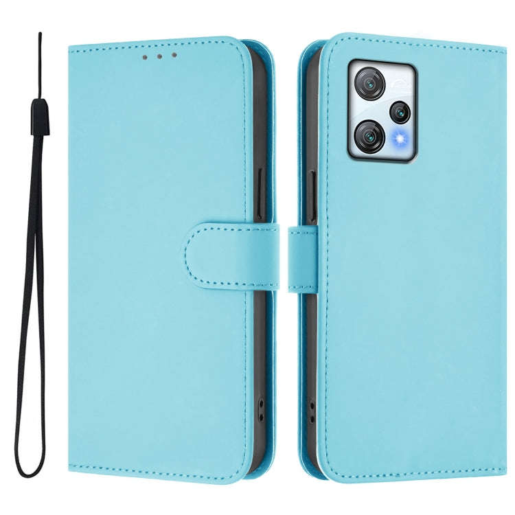 For Blackview A53 Skin Feel Solid Color Leather Phone Case with Lanyard(Sky Blue)