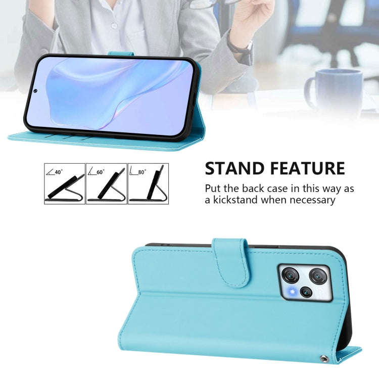 For Blackview A53 Skin Feel Solid Color Leather Phone Case with Lanyard(Sky Blue)