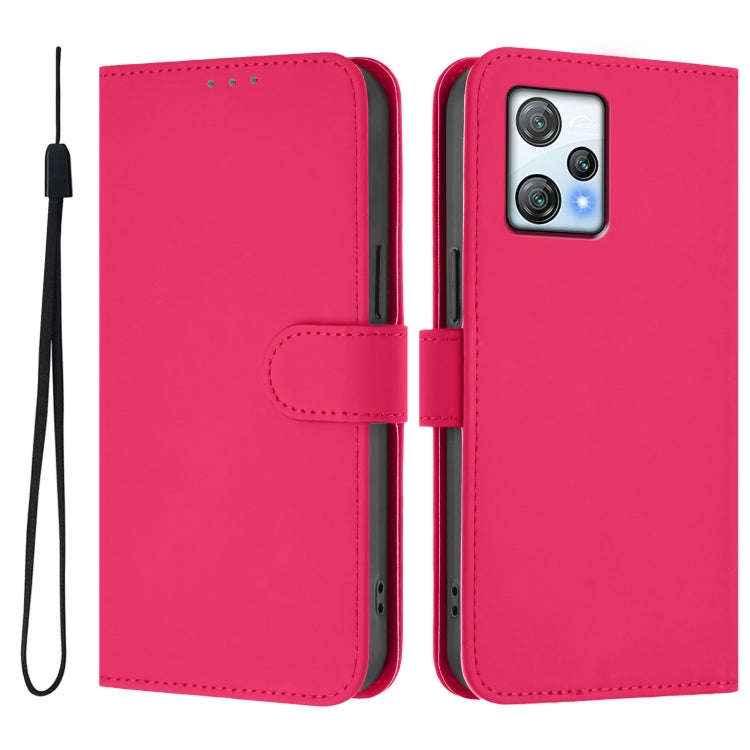 For Blackview A53 Skin Feel Solid Color Leather Phone Case with Lanyard(Rose Red)