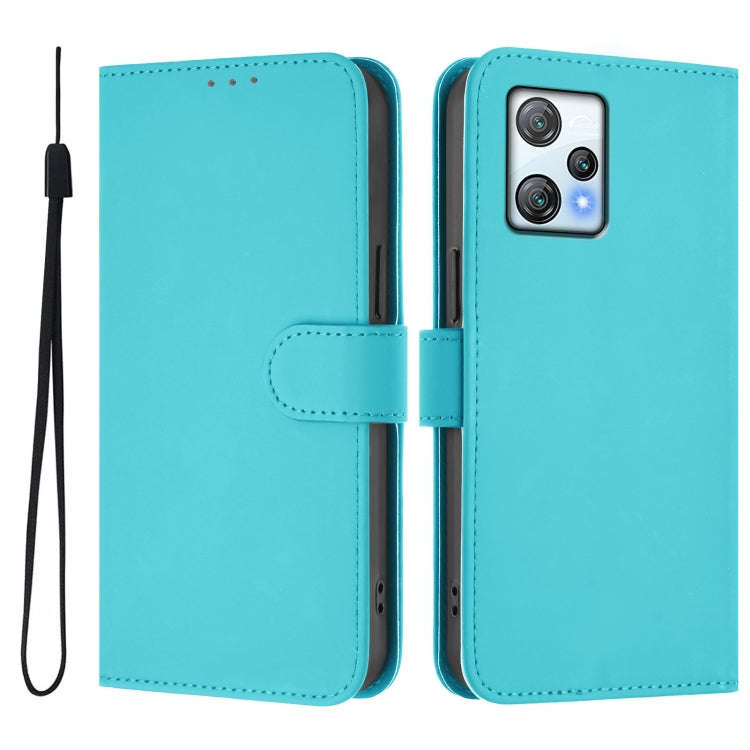 For Blackview A53 Skin Feel Solid Color Leather Phone Case with Lanyard(Lake Blue)