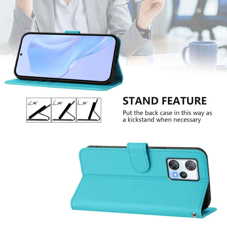 For Blackview A53 Skin Feel Solid Color Leather Phone Case with Lanyard(Lake Blue)