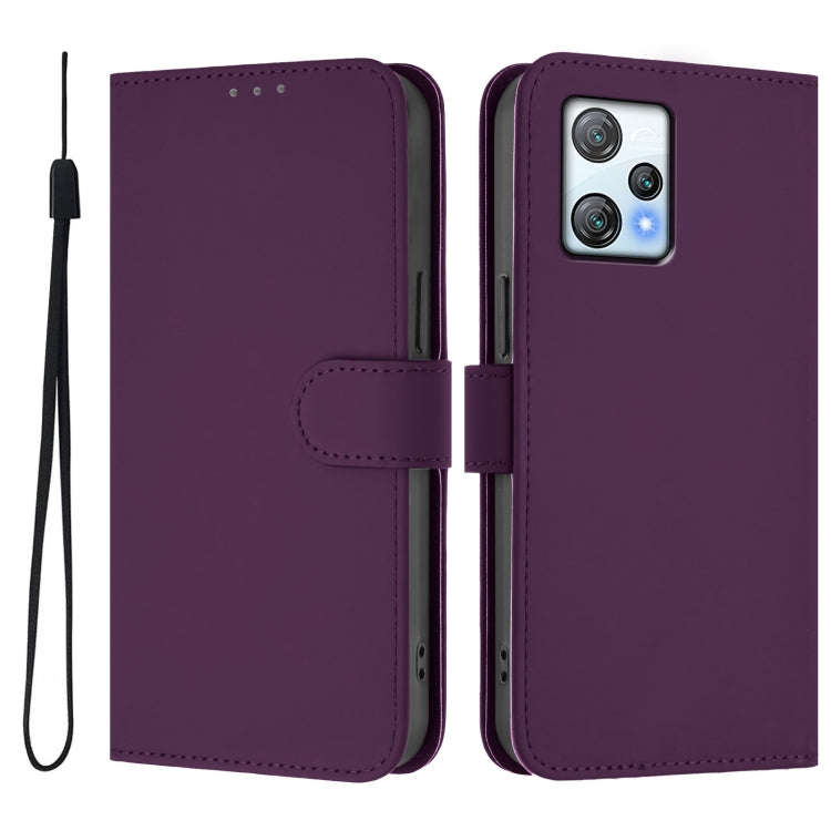 For Blackview A53 Skin Feel Solid Color Leather Phone Case with Lanyard(Violet)