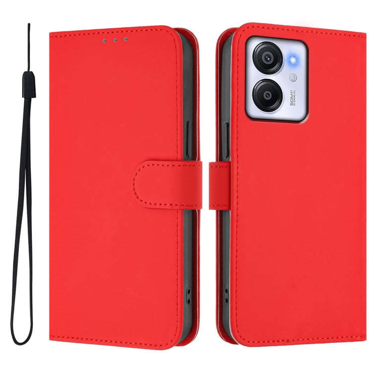 For Blackview Oscal Modern 8 / Color 8 Skin Feel Solid Color Leather Phone Case with Lanyard(Red)