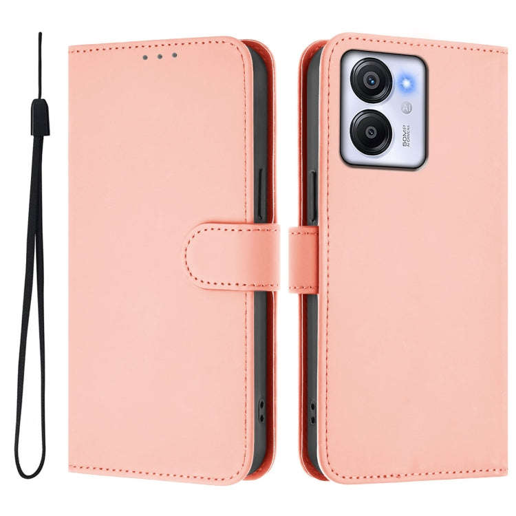For Blackview Oscal Modern 8 / Color 8 Skin Feel Solid Color Leather Phone Case with Lanyard(Pink)