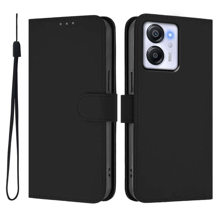 For Blackview Oscal Modern 8 / Color 8 Skin Feel Solid Color Leather Phone Case with Lanyard(Black)