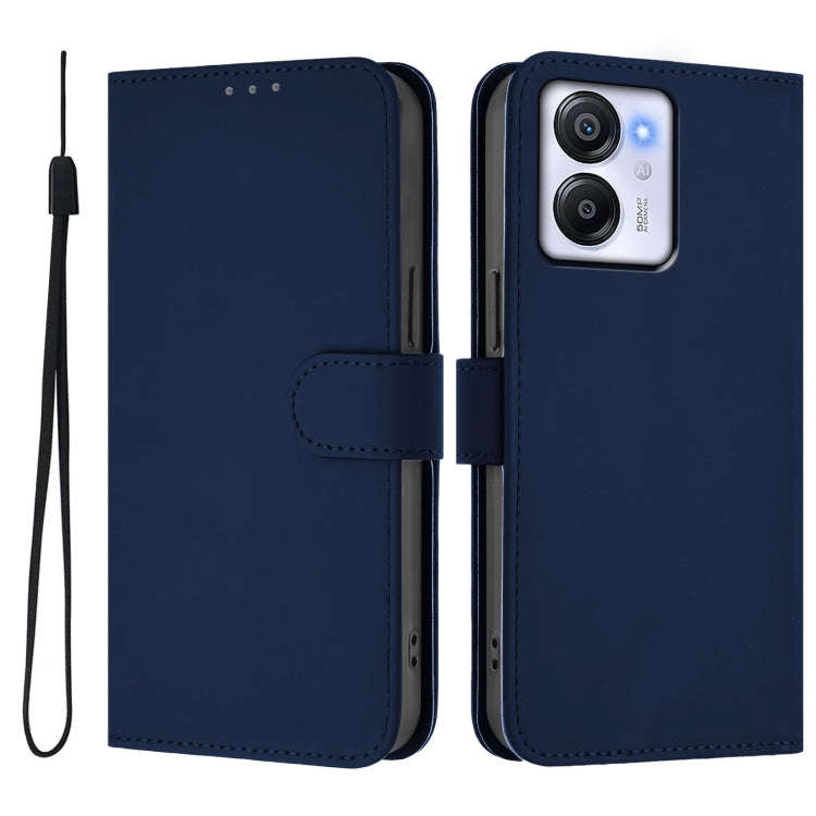 For Blackview Oscal Modern 8 / Color 8 Skin Feel Solid Color Leather Phone Case with Lanyard(Navy...