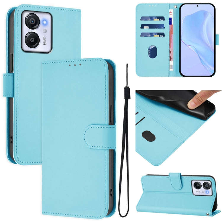 For Blackview Oscal Modern 8 / Color 8 Skin Feel Solid Color Leather Phone Case with Lanyard(Sky ...