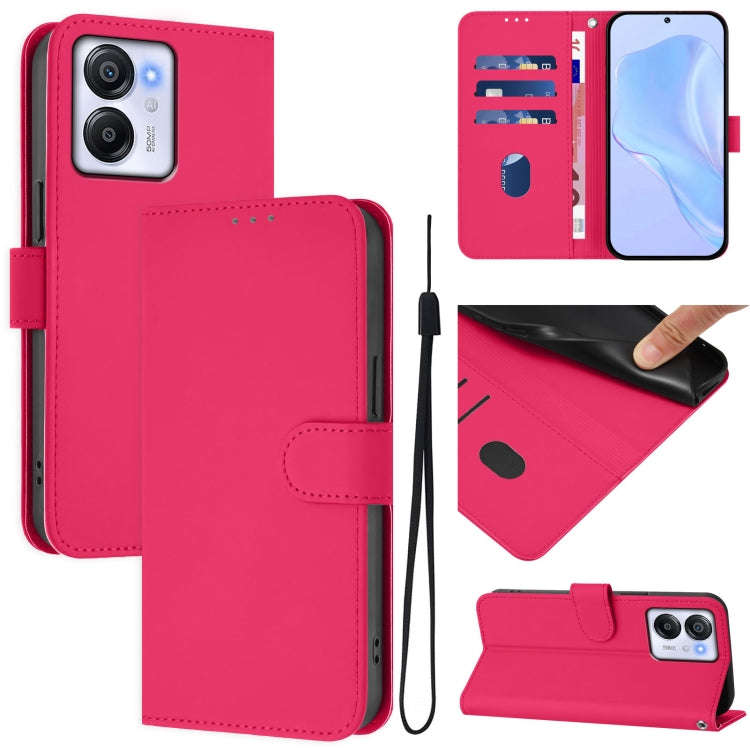 For Blackview Oscal Modern 8 / Color 8 Skin Feel Solid Color Leather Phone Case with Lanyard(Rose...
