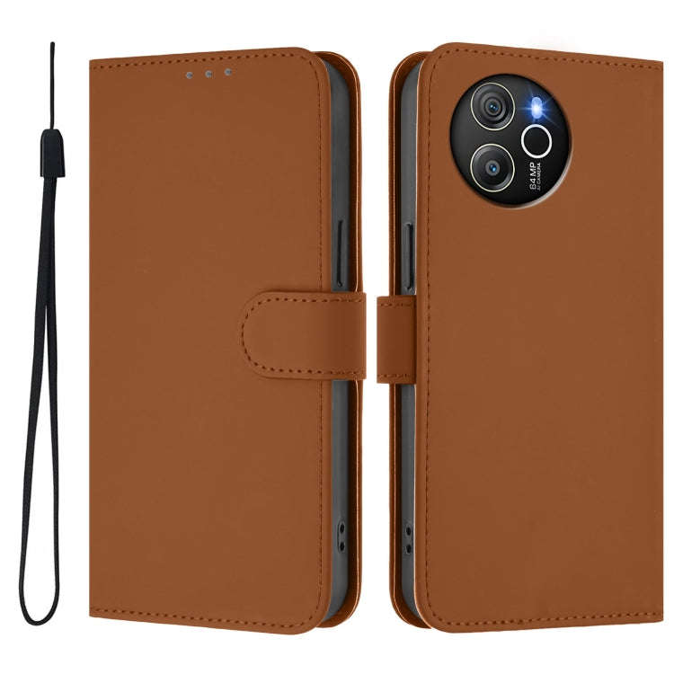For Blackview Shark 8 / Oscal Tiger 12 Skin Feel Solid Color Leather Phone Case with Lanyard(Brown)