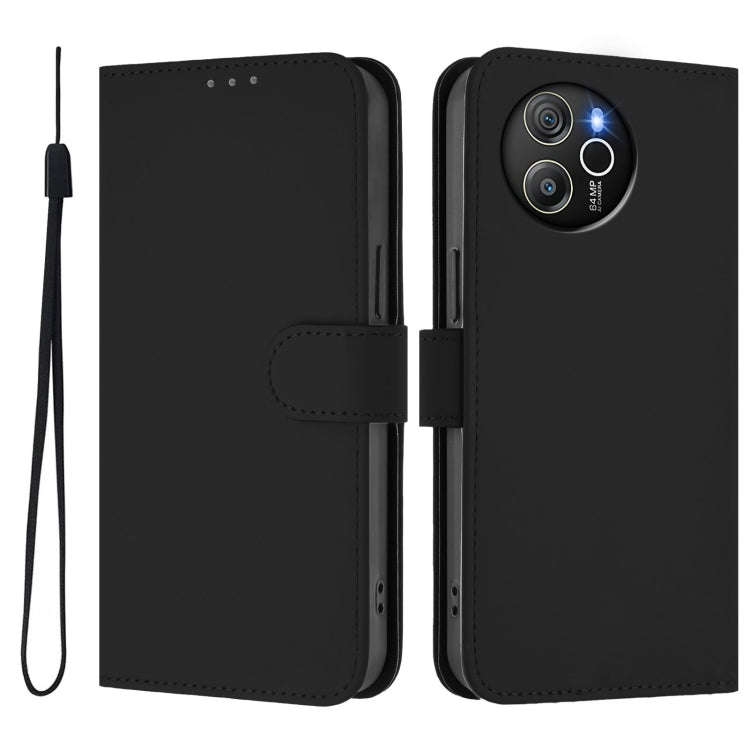 For Blackview Shark 8 / Oscal Tiger 12 Skin Feel Solid Color Leather Phone Case with Lanyard(Black)
