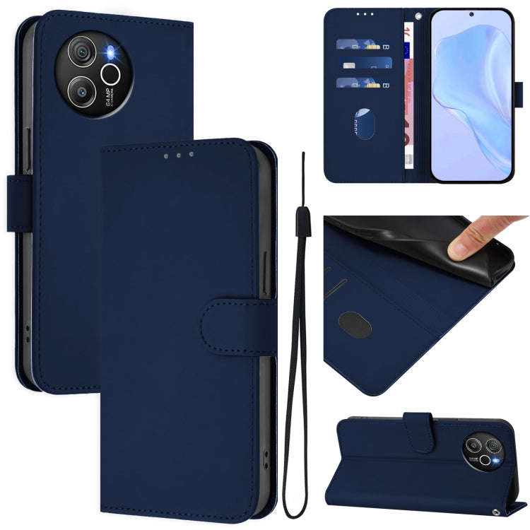 For Blackview Shark 8 / Oscal Tiger 12 Skin Feel Solid Color Leather Phone Case with Lanyard(Navy...