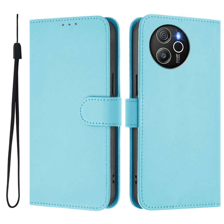 For Blackview Shark 8 / Oscal Tiger 12 Skin Feel Solid Color Leather Phone Case with Lanyard(Sky ...