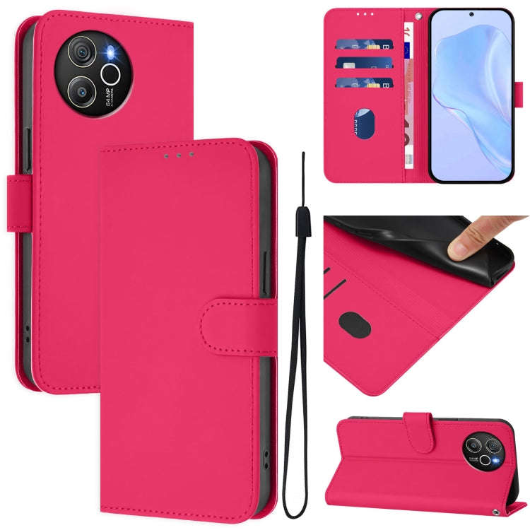 For Blackview Shark 8 / Oscal Tiger 12 Skin Feel Solid Color Leather Phone Case with Lanyard(Rose...
