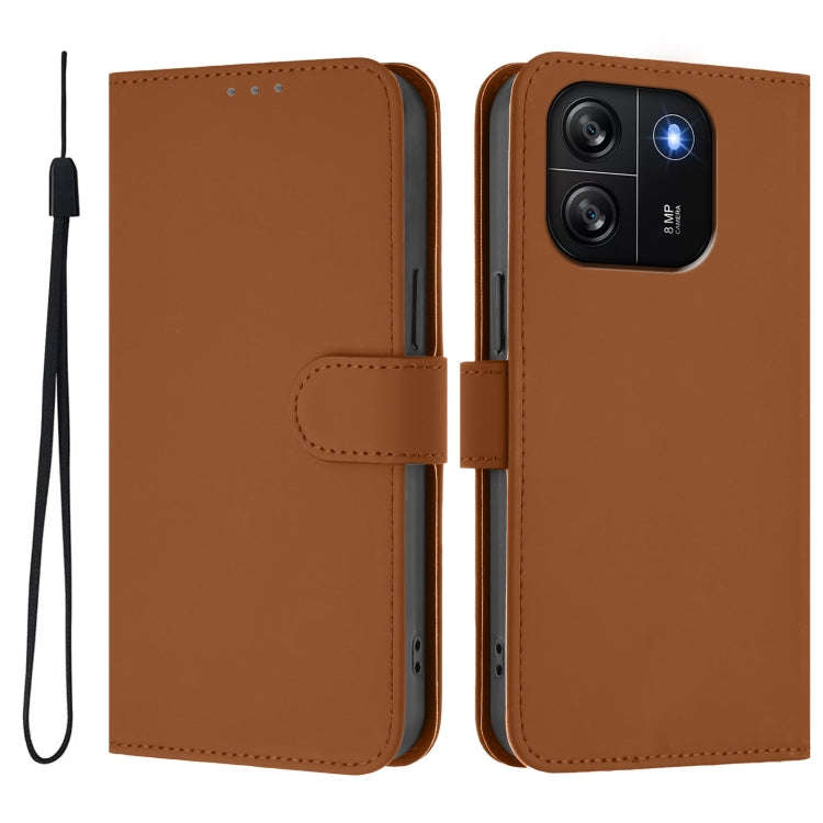 For Blackview Wave 6C Skin Feel Solid Color Leather Phone Case with Lanyard(Brown)