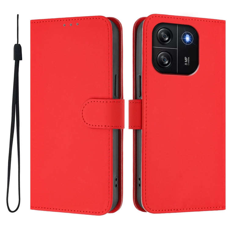 For Blackview Wave 6C Skin Feel Solid Color Leather Phone Case with Lanyard(Red)