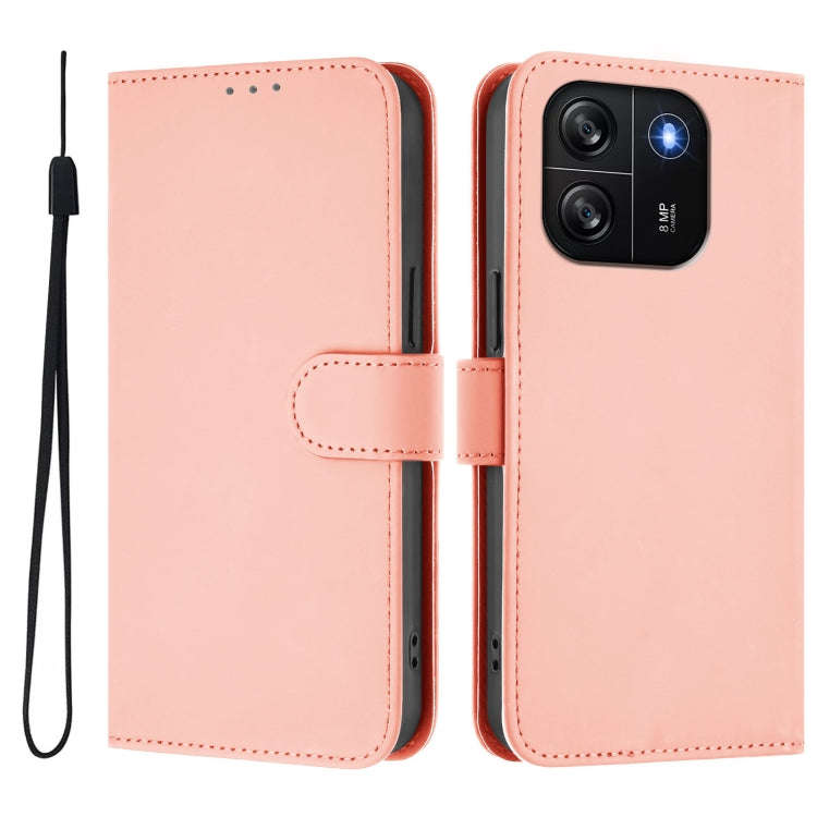 For Blackview Wave 6C Skin Feel Solid Color Leather Phone Case with Lanyard(Pink)