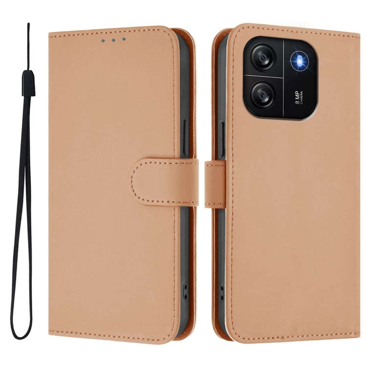 For Blackview Wave 6C Skin Feel Solid Color Leather Phone Case with Lanyard(Nude)