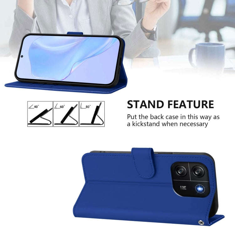 For Blackview Wave 6C Skin Feel Solid Color Leather Phone Case with Lanyard(Dark Blue)