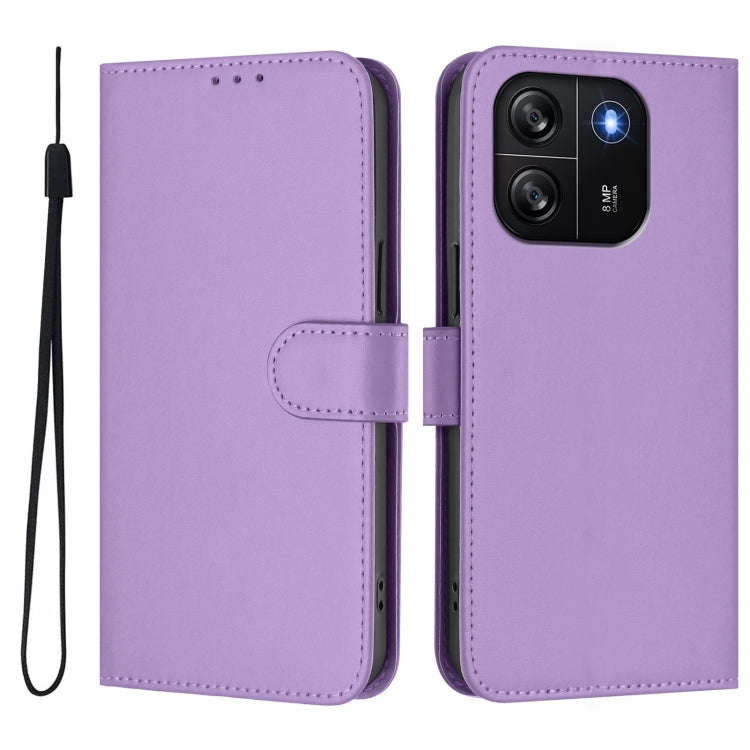 For Blackview Wave 6C Skin Feel Solid Color Leather Phone Case with Lanyard(Lavender Purple)