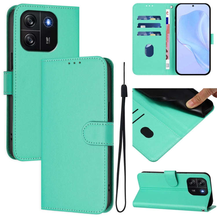 For Blackview Wave 6C Skin Feel Solid Color Leather Phone Case with Lanyard(Green)