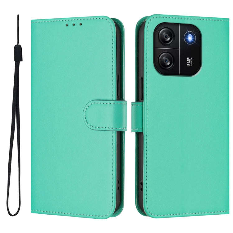 For Blackview Wave 6C Skin Feel Solid Color Leather Phone Case with Lanyard(Green)