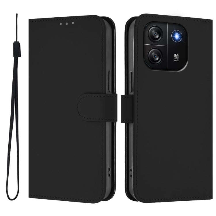 For Blackview Wave 6C Skin Feel Solid Color Leather Phone Case with Lanyard(Black)