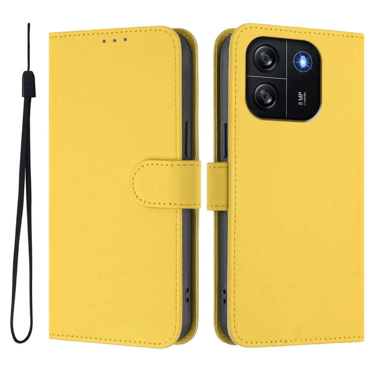 For Blackview Wave 6C Skin Feel Solid Color Leather Phone Case with Lanyard(Lemon Yellow)