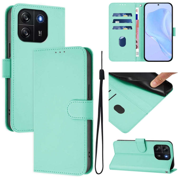 For Blackview Wave 6C Skin Feel Solid Color Leather Phone Case with Lanyard(Mint Green)