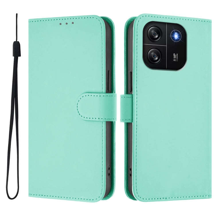 For Blackview Wave 6C Skin Feel Solid Color Leather Phone Case with Lanyard(Mint Green)