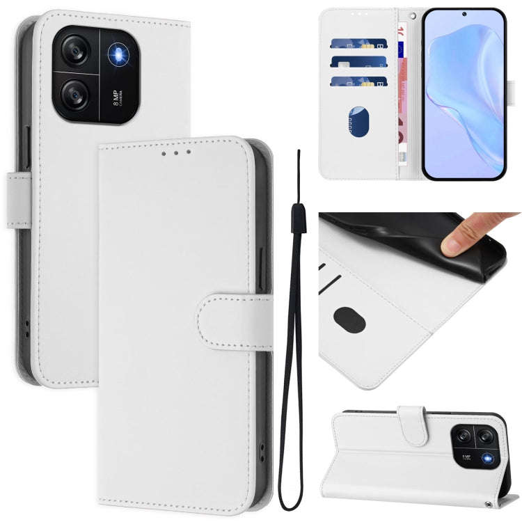 For Blackview Wave 6C Skin Feel Solid Color Leather Phone Case with Lanyard(White)