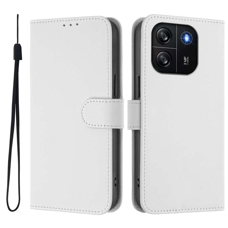 For Blackview Wave 6C Skin Feel Solid Color Leather Phone Case with Lanyard(White)