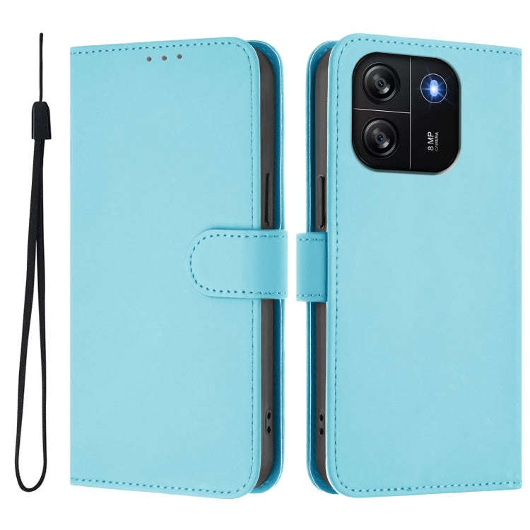 For Blackview Wave 6C Skin Feel Solid Color Leather Phone Case with Lanyard(Sky Blue)