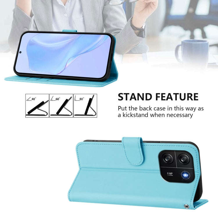 For Blackview Wave 6C Skin Feel Solid Color Leather Phone Case with Lanyard(Sky Blue)