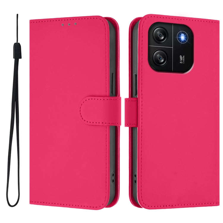 For Blackview Wave 6C Skin Feel Solid Color Leather Phone Case with Lanyard(Rose Red)