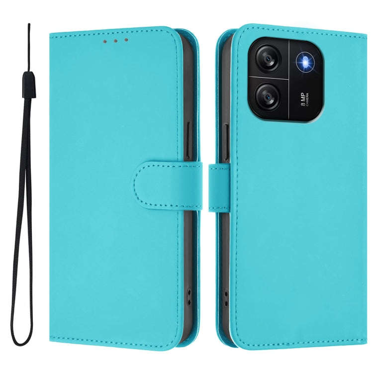 For Blackview Wave 6C Skin Feel Solid Color Leather Phone Case with Lanyard(Lake Blue)
